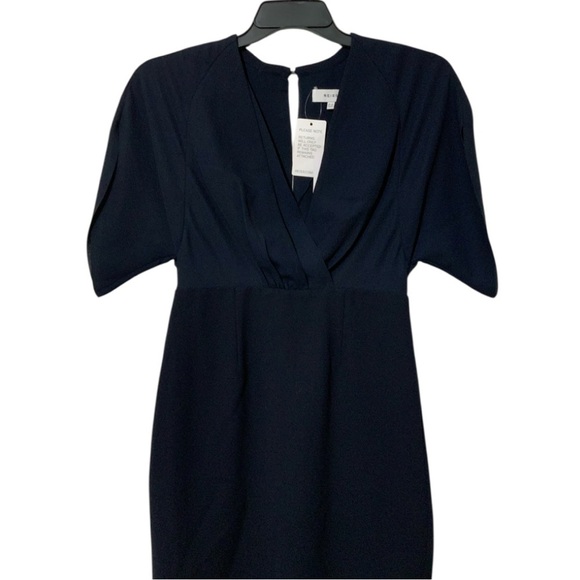 REISS Lyon Knee Length Laser Cut Open Back Navy Blue Sheath Dress Sz 6 Office - Picture 2 of 14